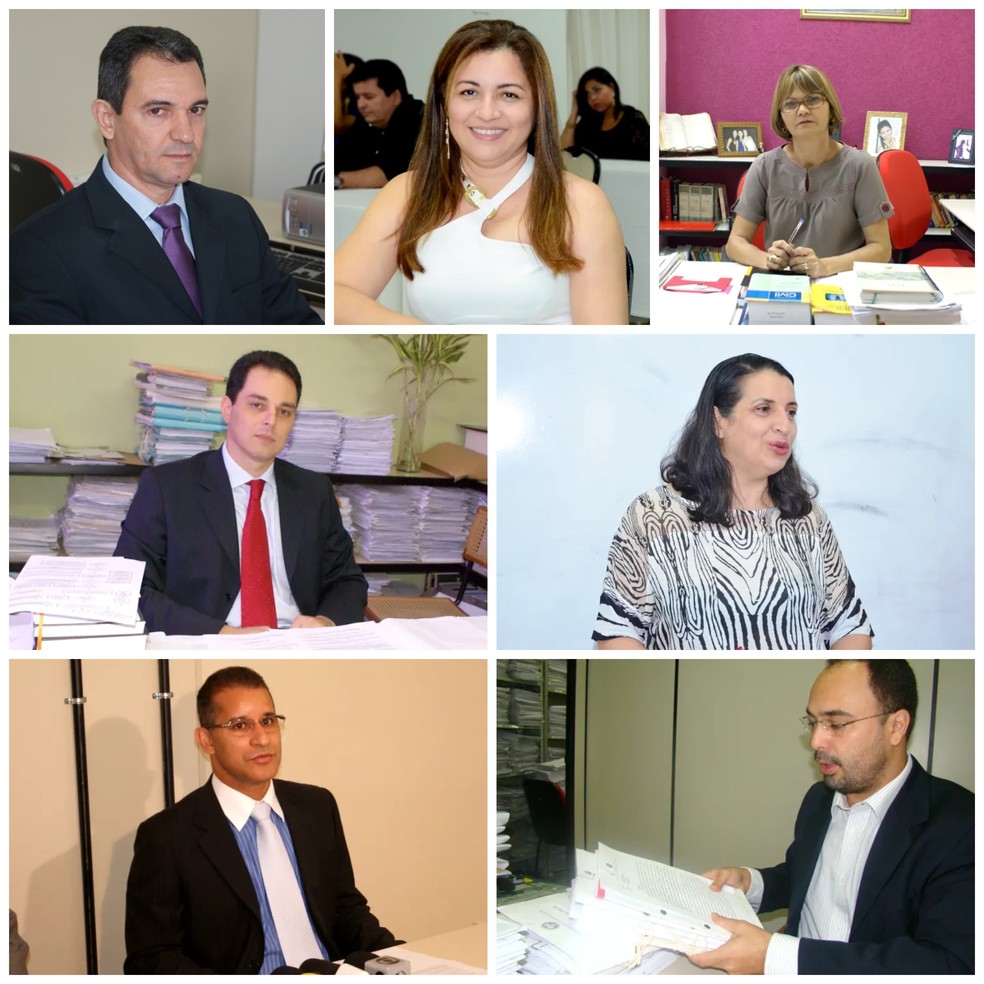 Sete juízes disputam vaga de desembargador do TJ-AC (nomes acima estão na ordem das fotos) — Foto: Reprodução/TJ-AC