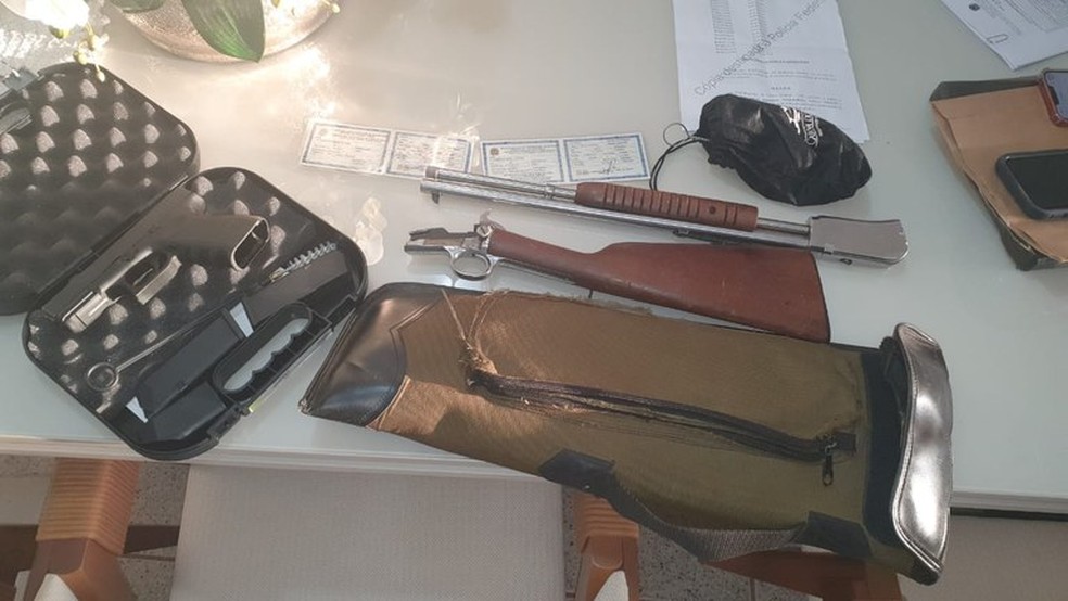 Armas apreendidas durante busca da operação Lesa Pátria, da Polícia Federal — Foto: PF/Divulgação