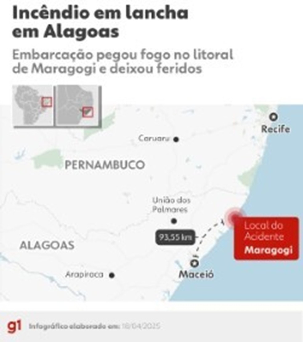 Local onde lancha pegou fogo e deixou feridos em Maragogi — Foto: g1