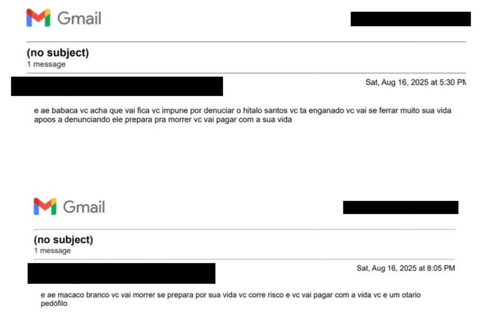 Felca recebeu ameaças por e-mail no último sábado (16). — Foto: Reprodução
