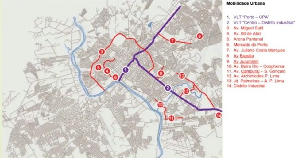 A proposta é que a Capital tenha duas linhas do modal, com 23 km de trilhos — Foto: SEMOB