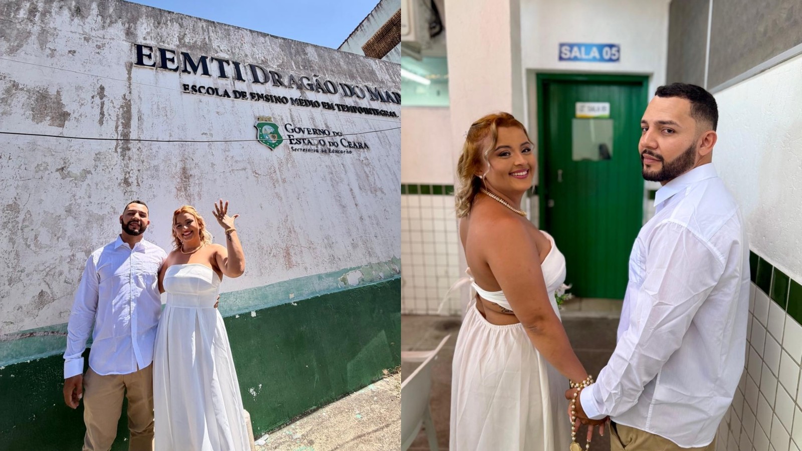 Casal que se conheceu no ensino médio, há 17 anos, faz ensaio de casamento em escola de Fortaleza