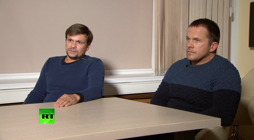 Russos apontados pelo Reino Unido como suspeitos do caso Skripal dão entrevista ao canal RT — Foto: RT/Handout via Reuters