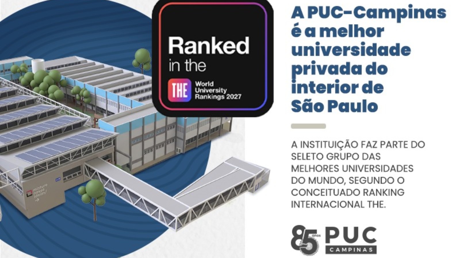 PUC-Campinas é a melhor universidade privada do interior no THE 2027