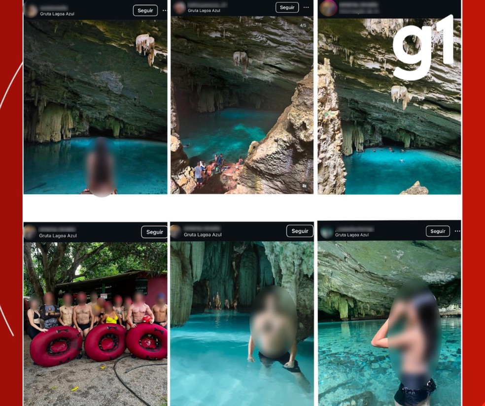 Fotos tiradas na Gruta da Lagoa Azul, em Nobres, e publicadas nas redes sociais em janeiro de 2025 — Foto: Reprodução