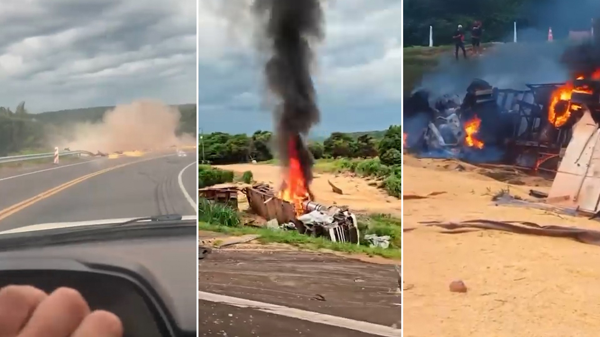 Três pessoas morrem carbonizadas em acidente entre carreta e carro na 'curva da morte', no Sul do Piauí