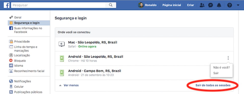 Como saber qual dispositivo fez login no seu Facebook pelo celular