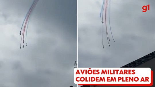 VÍDEO: Jatos militares batem em pleno ar durante voo de treinamento na França; ocupantes conseguem ejetar - Uma das duas aeronaves caiu em um um silo onde um incêndio estava sendo extinto.
