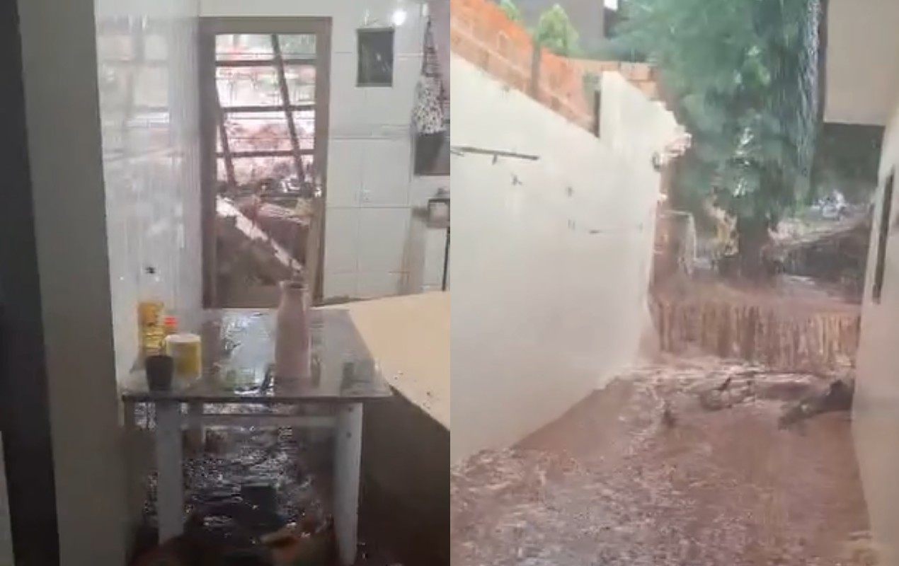 VÍDEO: Moradora registra momento em que enxurrada invade casa após derrubar muro em Santa Cruz do Rio Pardo