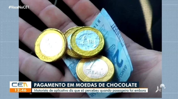 Motorista de aplicativo recebe moedas de chocolate achando ser dinheiro:  'Só percebi agora', Ceará