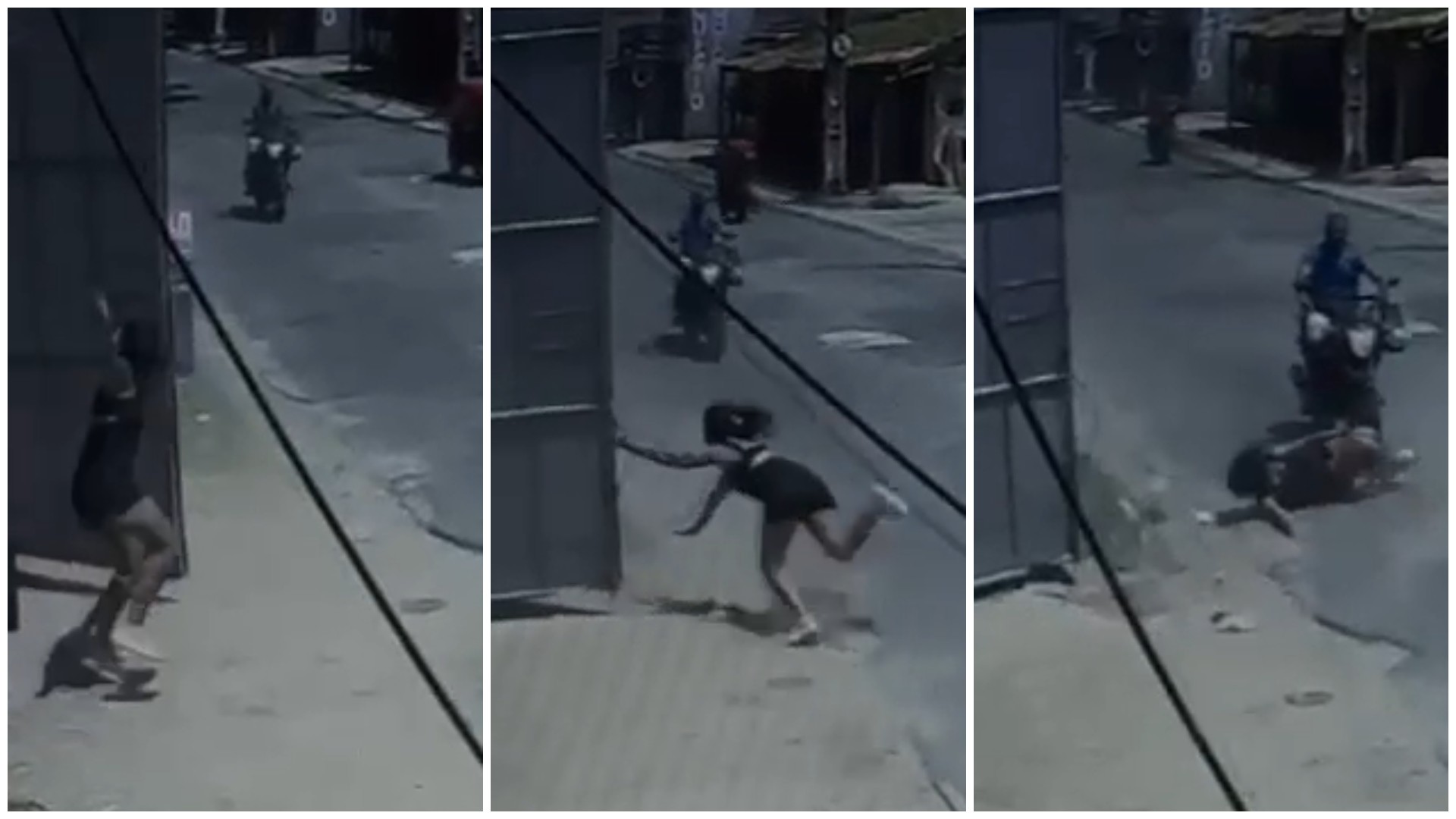 Vídeo: jovem é empurrada por ventania ao abrir portão, cai na rua e é atingida por moto