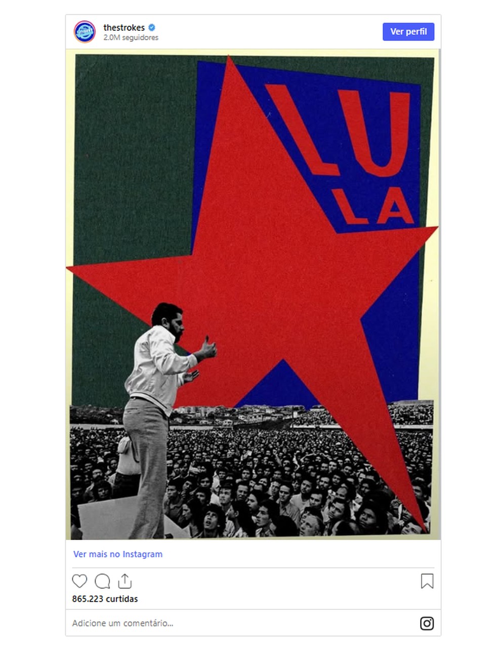 A banda americana The Strokes publicou nas redes sociais uma montagem em apoio ao presidente Lula (PT), candidato à reeleição. — Foto: Reprodução/Instagram/thestrokes