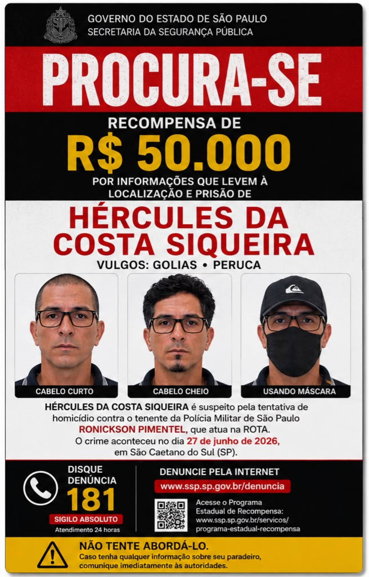 Polícia de SP busca informações sobre atirador de tenente da Rota e oferece recompensa