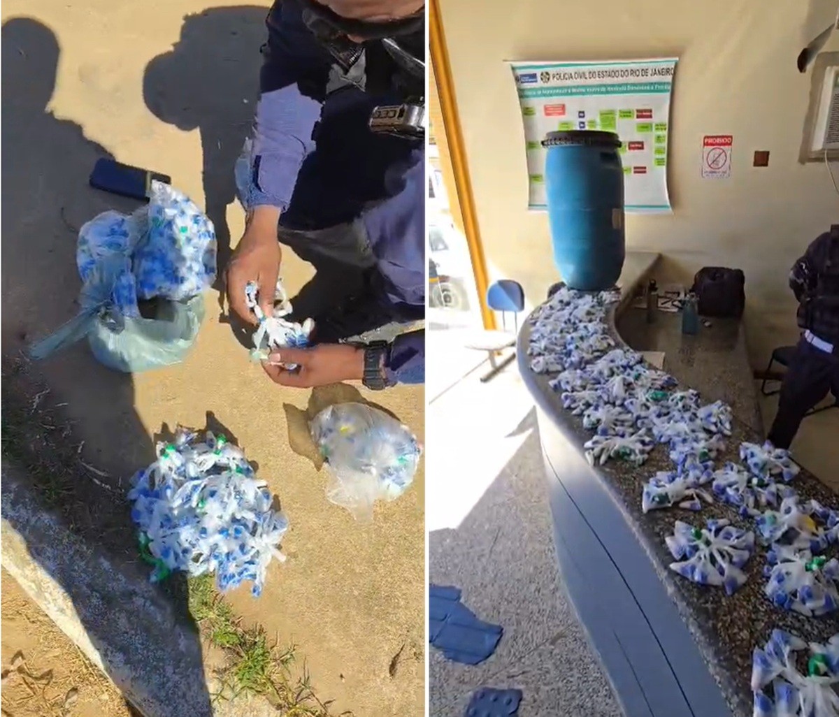 Cerca de 600 pinos de cocaína escondidos em tonel enterrado são encontrados pela PM em Natividade