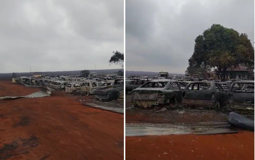 Incêndio atinge pátio da Polícia Civil em Dumont (SP) — Foto: Reprodução/Redes Sociais