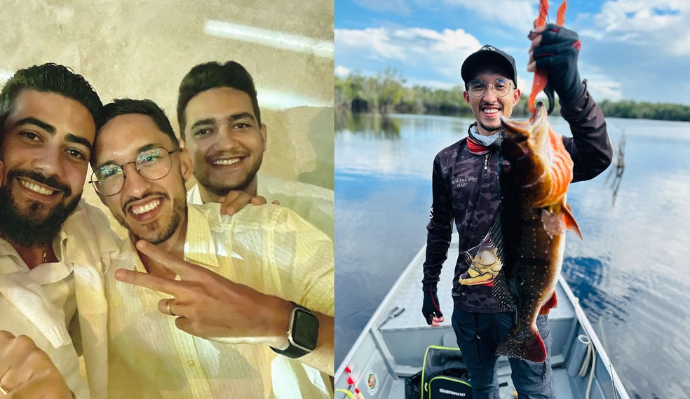 Grelo com Henrique e Juliano e, em ação, na pescaria — Foto: Reprodução/Instagram