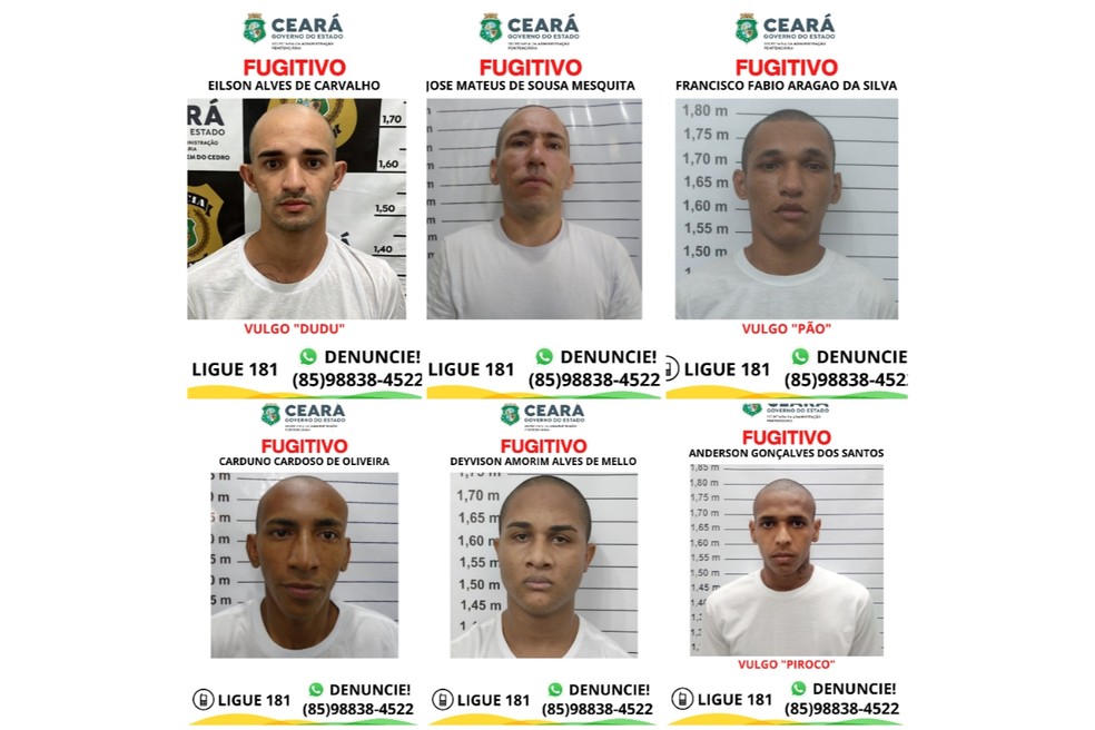 Seis dos presos que fugiram de penitenciária em Itaitinga, no Ceará. — Foto: Divulgação/SAP