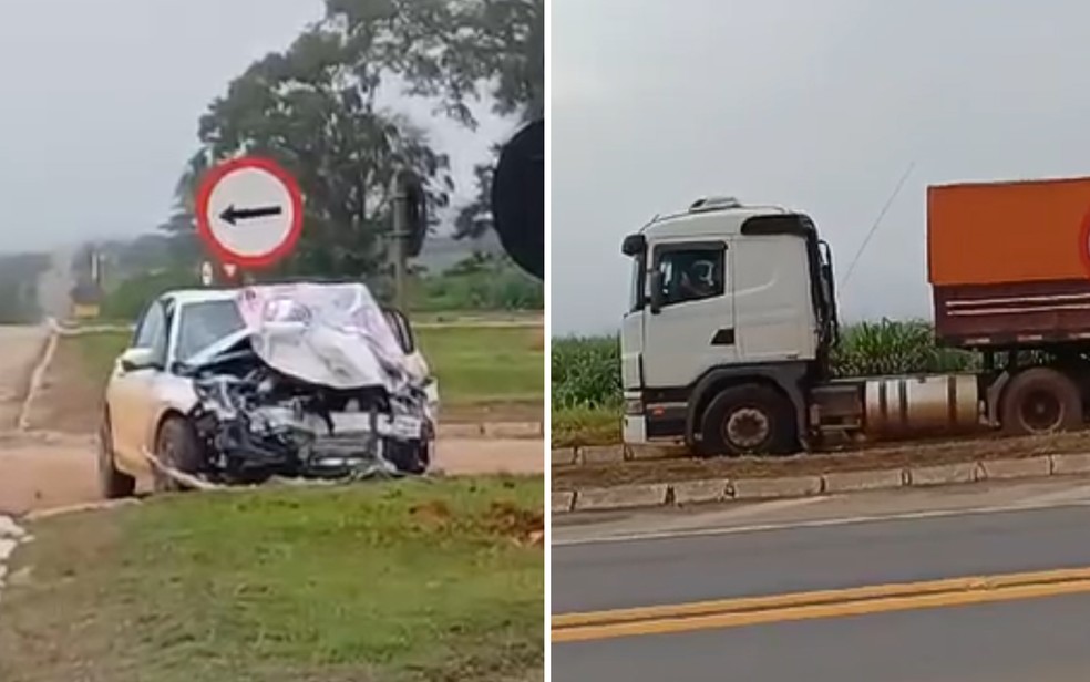 Acidente entre carro da prefeitura de Alto Horizonte e carreta deixa mortos e feridos na BR-153, em So Luiz do Norte  Foto: Divulgao/PRF-GO