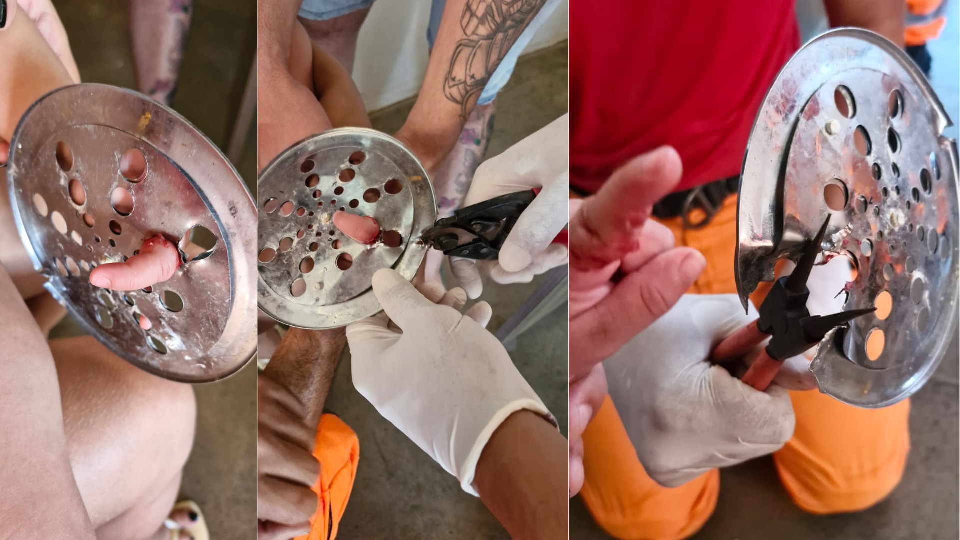 Criança de 2 anos é levada ao quartel dos bombeiros com ralo preso no dedo em MG