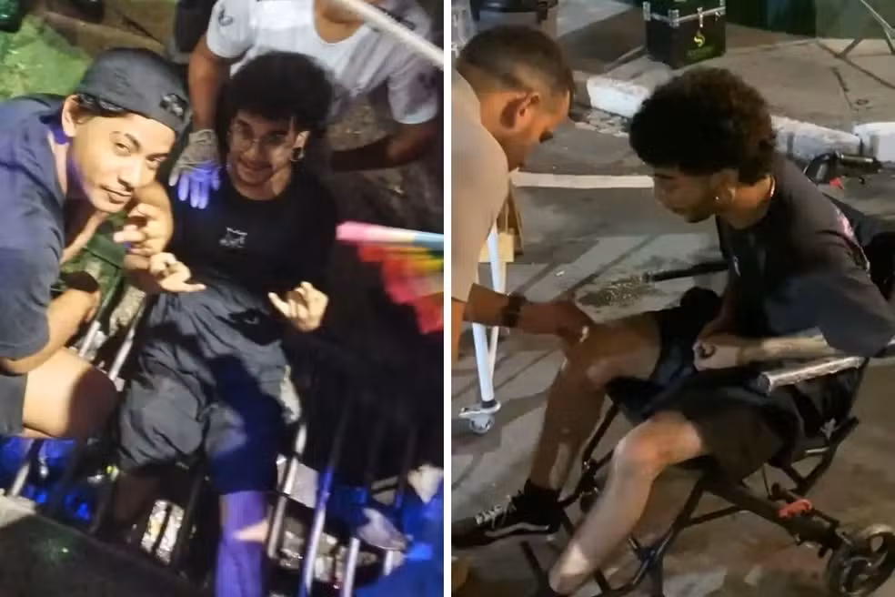 Músico preso no bueiro na Travessa Aníbal de Toledo — Foto: Reprodução