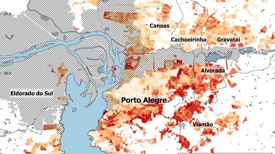 MAPA: regiões pobres de Porto Alegre foram mais atingidas pelas enchentes - Foto: (Observatório das Metrópoles/Divulgação)