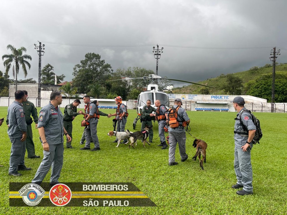 Cães farejadores foram usados nas buscas pelo romeiro que desapareceu indo para Aparecida — Foto: Divulgação/Corpo de Bombeiros