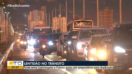 Obras de duplicação da ponte causam lentidão no trânsito entre Palmas e Luzimangues