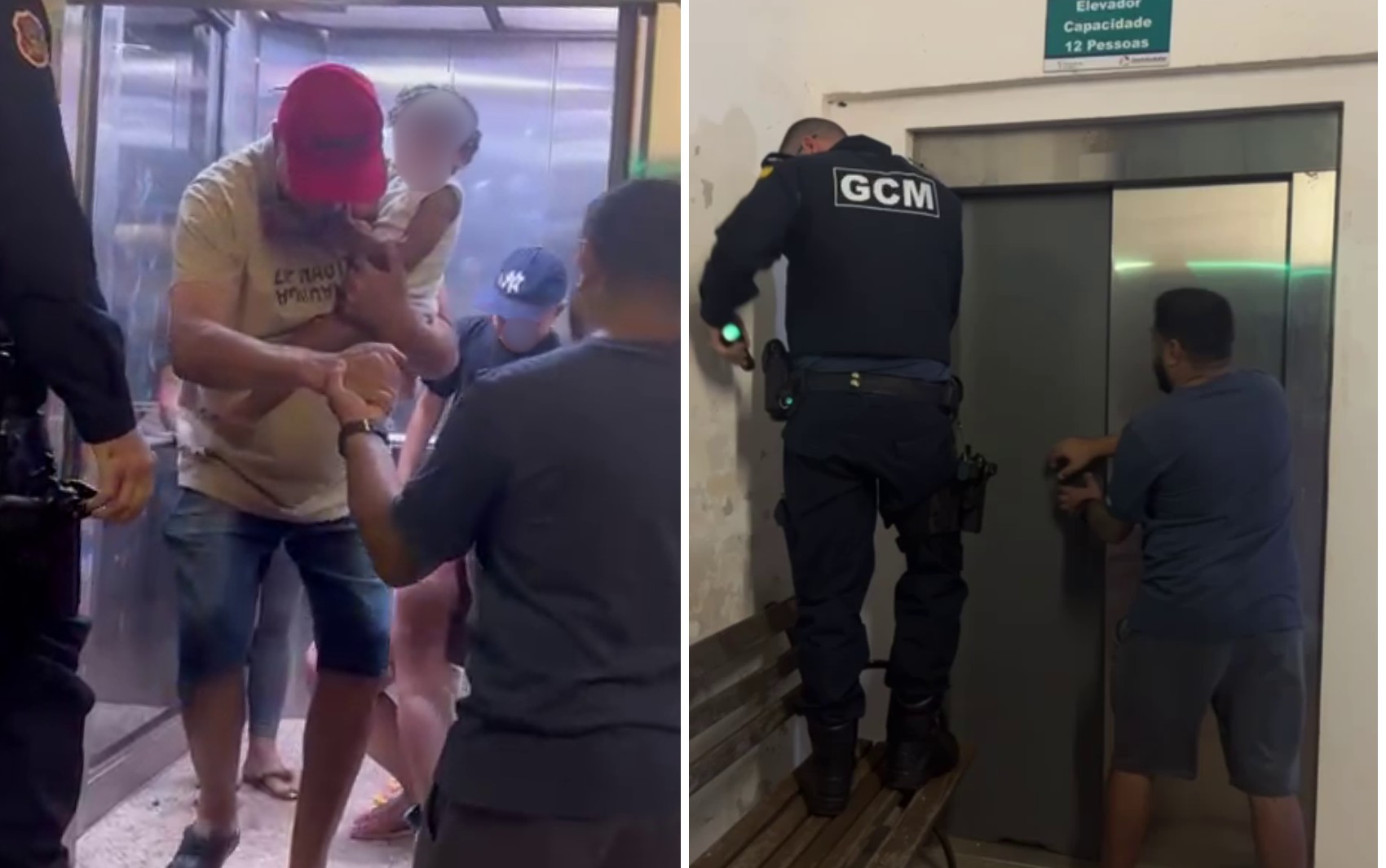 Vídeo mostra socorro a família que ficou presa em elevador de ponto turístico em Sertãozinho, SP