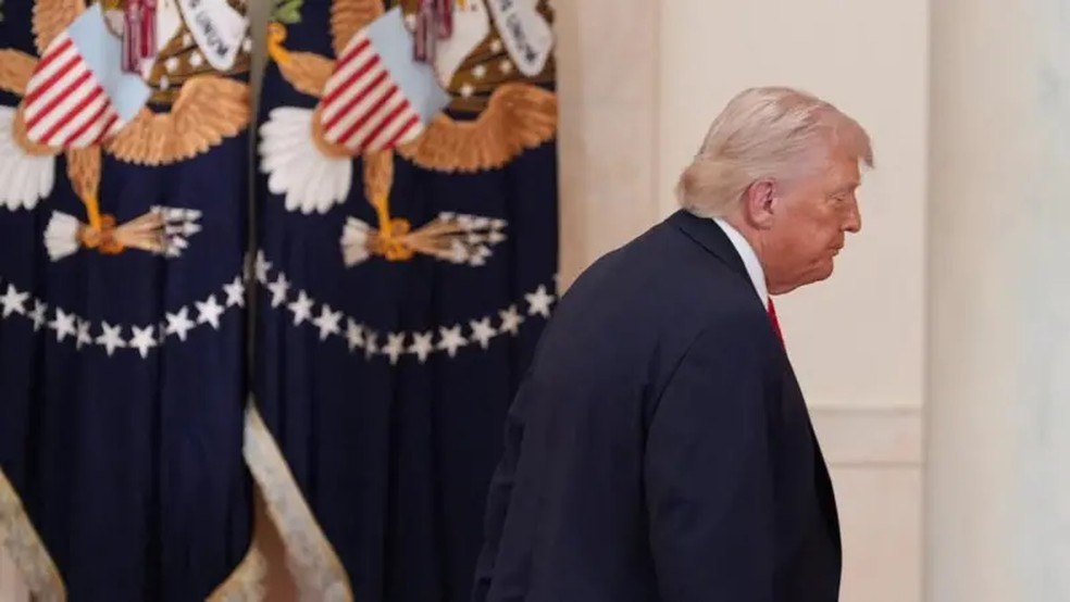 O discurso do presidente dos Estados Unidos, Donald Trump, na Casa Branca na noite de quarta-feira (1º/4), repetiu em grande parte o que ele já vinha dizendo sobre a guerra no Irã — Foto: Reuters