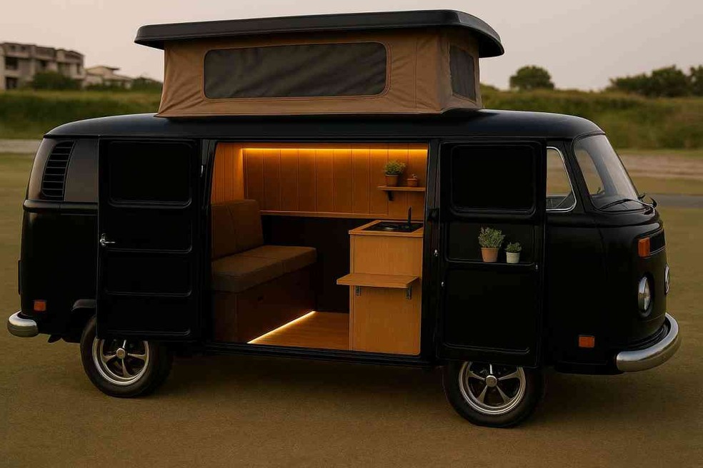 Nathália Custódio e Murillo Átilla criaram uma empresa que transforma veículos utilitários em casas sobre rodas — Foto: Namu