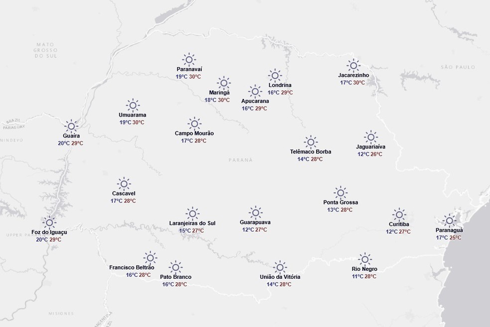 Previsão para sexta-feira, 21 de novembro — Foto: Reprodução/Simepar