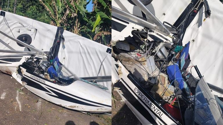 Ultral eve cai após falha no motor e deixa casal ferido em Benevides, na RMB