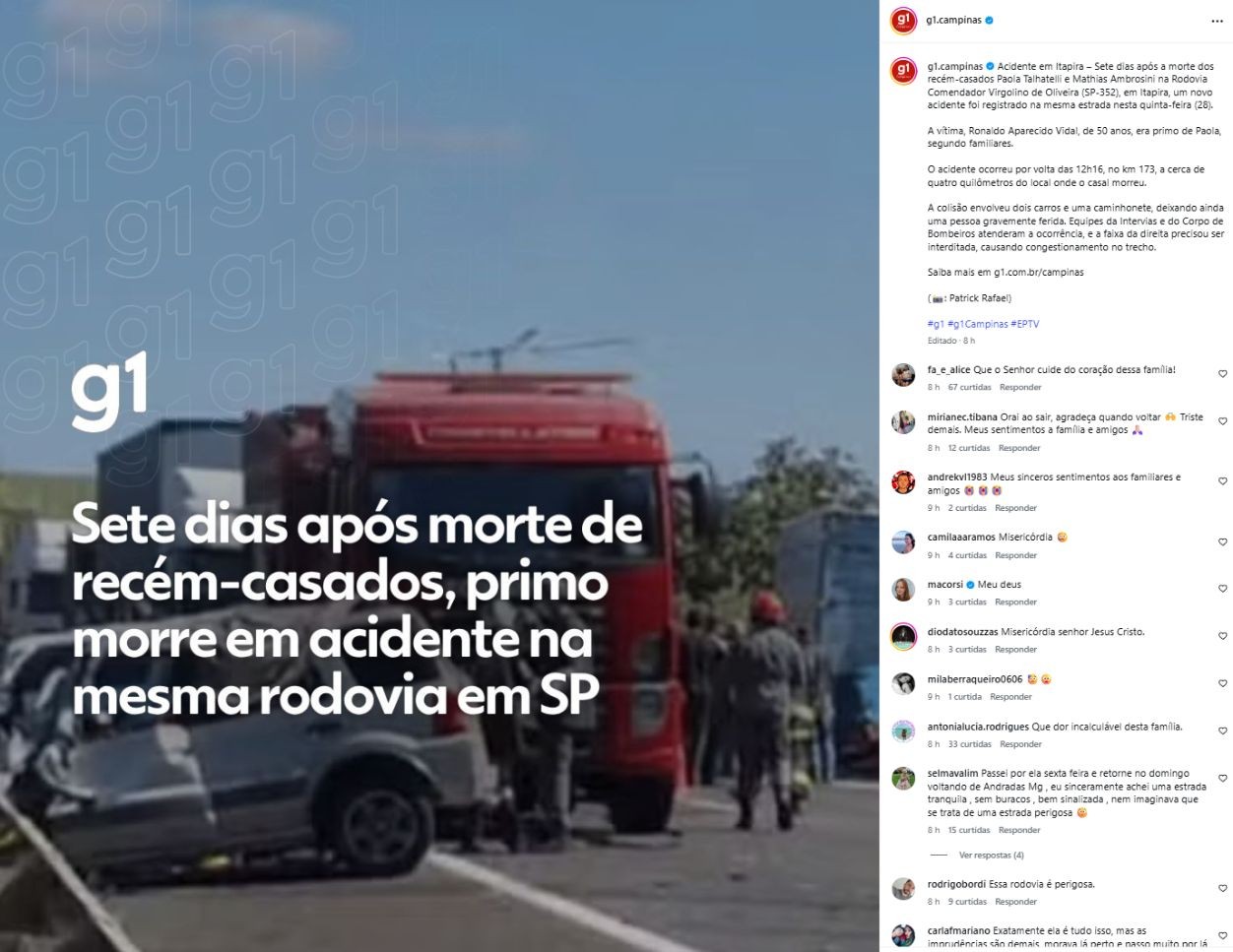 Nova tragédia em família de recém-casados mortos em acidente gera comoção nas redes sociais