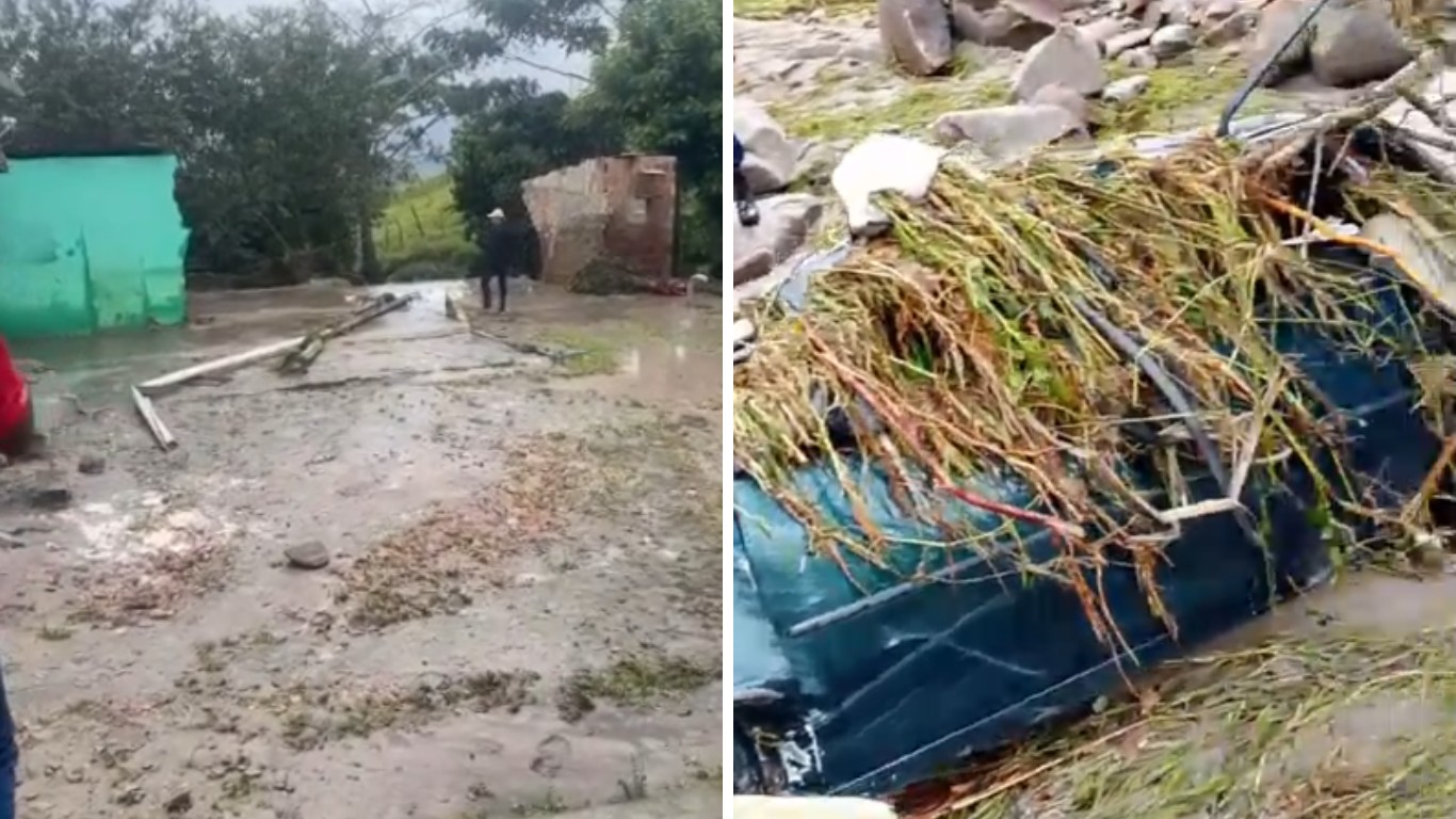 Açude rompe e água destrói parte de casa e arrasta carro em Bonito