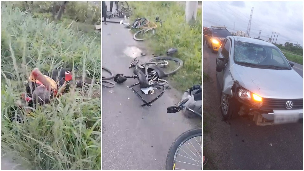 Grupo com 5 ciclistas foi atropelado no Anel Viário, na Grande Fortaleza — Foto: Reprodução