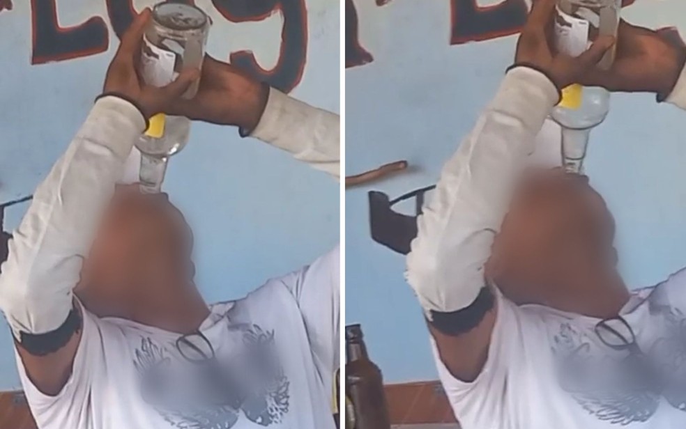 Trabalhador rural morre após ser filmado bebendo garrafa de cachaça para ganhar aposta em bar de Catalão — Foto: Reprodução/Redes Sociais