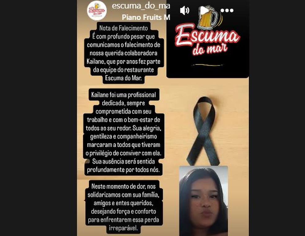 Nota de pesar pela morte de jovem vítima de acidente em moto por aplicativo em São Luís. — Foto: Reprodução/Redes sociais