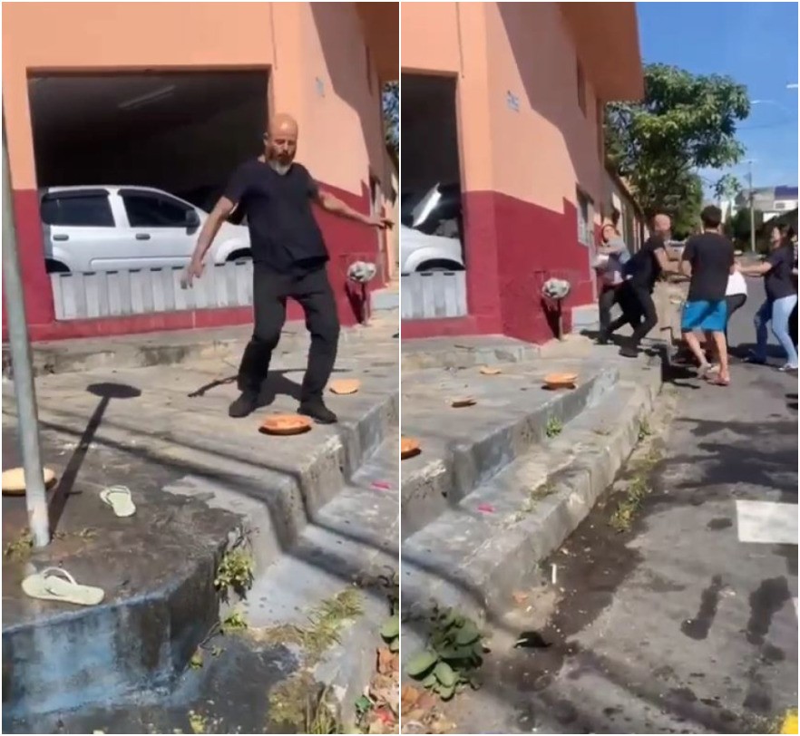 Homem chuta itens de ritual religioso e participantes denunciam agressões; VÍDEO