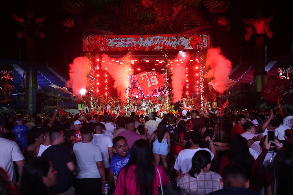 Caprichoso e Garantido comandam lançamento do Festival de Parintins com prévia do espetáculo para 2026. — Foto: Divulgação/Secom