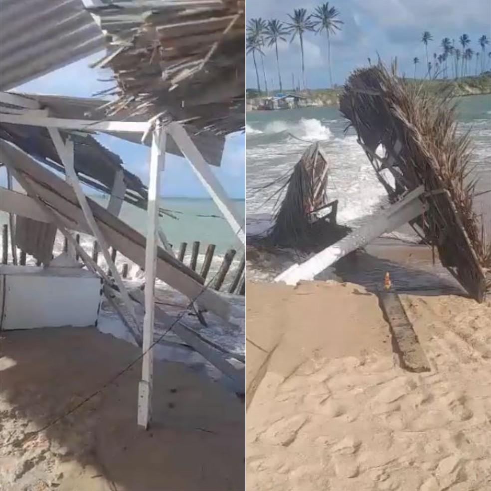 Barracas destruídas em Maxaranguape — Foto: Reprodução