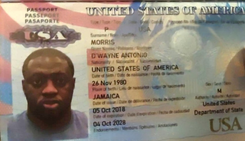 Passaporte do norte-americano D'wayne Antonio Morris encontrado morto em Copacabana — Foto: Reprodução
