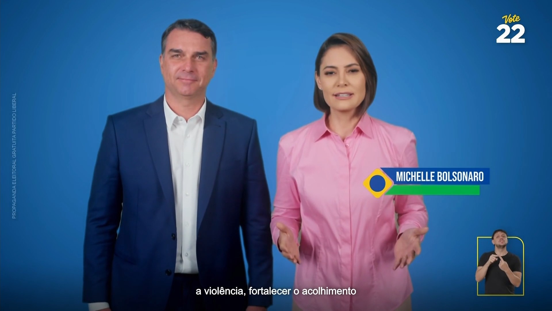 Flávio Bolsonaro e Michelle aparecem juntos em propaganda eleitoral