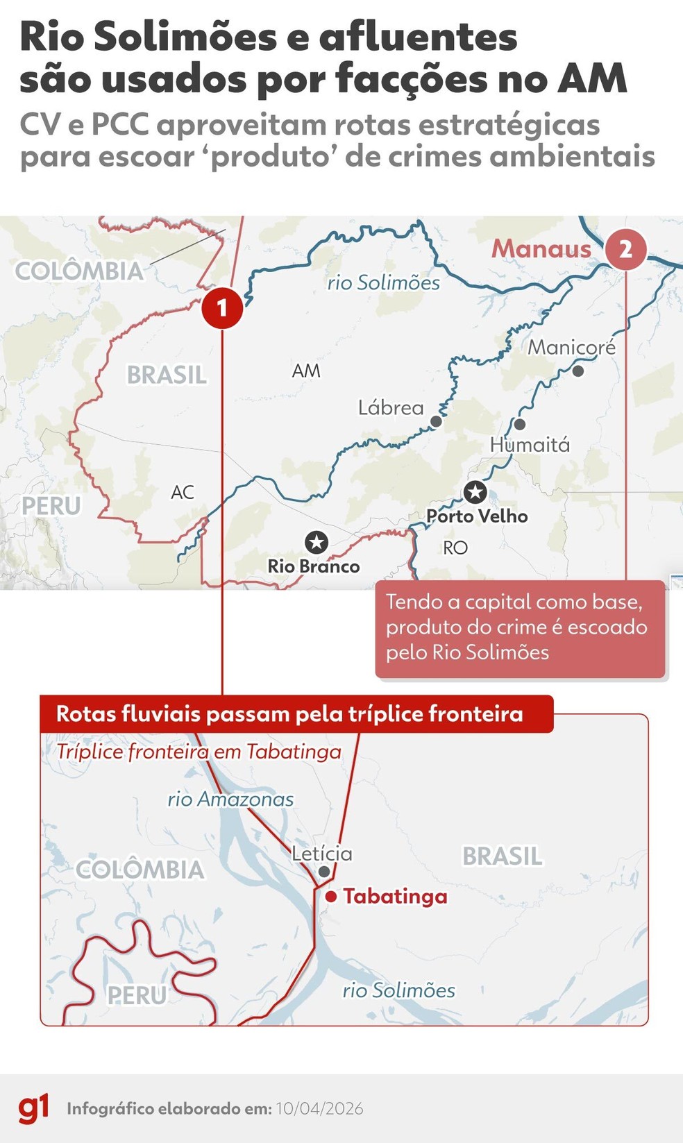 Rotas fluviais do tráfico são aproveitadas para escoamento de produto dos crimes ambientais. — Foto: Arte/g1