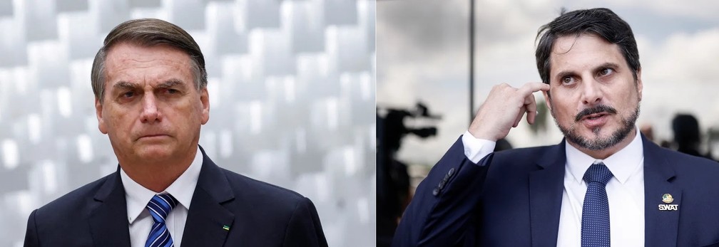 Montagem com imagens do ex-presidente Jair Bolsonaro e do senador Marcos do Val — Foto: Adriano Machado/Reuters e Amanda Perobelli/Reuters