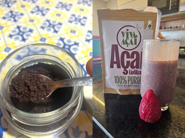 Açaí liofilizado e produzido no Jordão pode ser reconstituído com água e armazenado por longos períodos sem conservantes — Foto: Cedida/Arquivo Pessoal