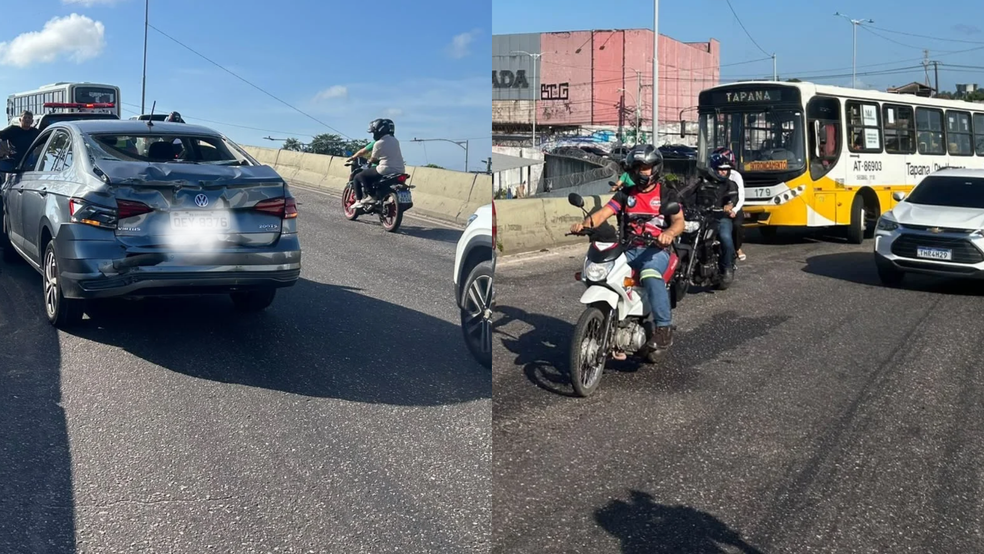 Engavetamento de veículos no elevado do Entroncamento causa lentidão em Belém