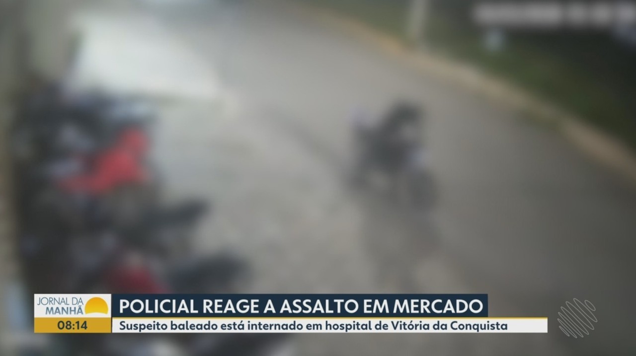 Suspeito morre e comparsa fica ferido após policial militar reagir a tentativa de assalto em mercado na Bahia