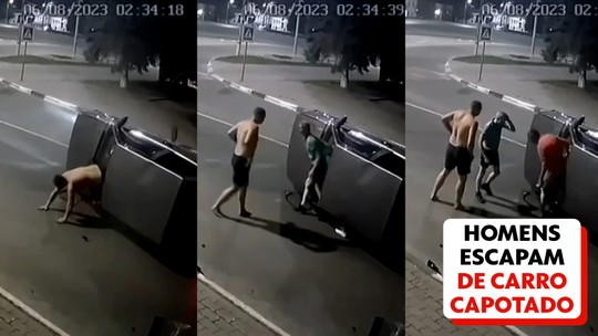 Homens escapam pelo vidro e saem andando após veículo capotar; vídeo mostra acidente - Programa: G1 Mundo 