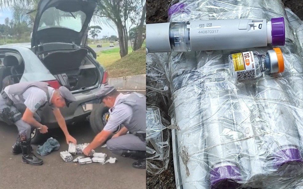 Pol&iacute;cia apreende emagrecedores na SP-463 em Jales (SP) &mdash; Foto: Divulga&ccedil;&atilde;o / Pol&iacute;cia Militar Rodovi&aacute;ria