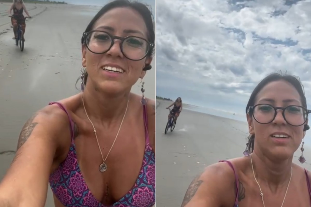 Vídeo mostra ciclista atropelada por charrete momentos antes de acidente em praia do litoral de SP